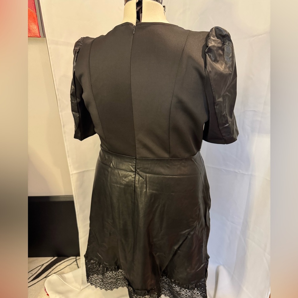 Eloquii Black Faux Leather Midi Dress with Lace Detail - Picture 4 of 6